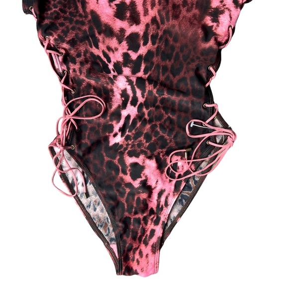 Sauvage Animal Print Side Lace One Piece Size Small Pink & Brown - Picture 5 of 14